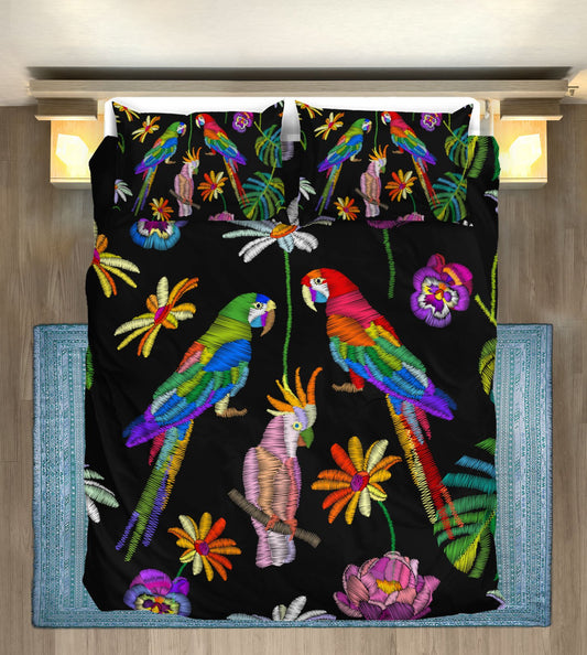 Parrots embroidered printed Duvet Cover Bedding Set