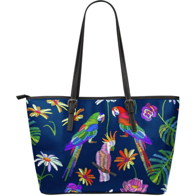 Parrots printed embroidered Style Large Leather Tote Bag
