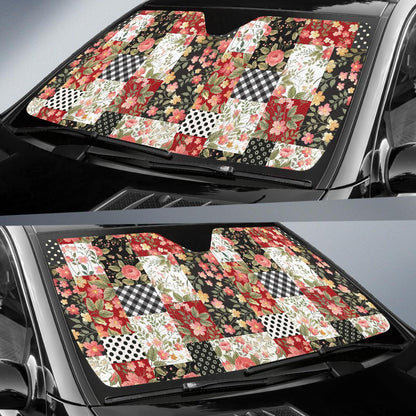 Patchwork Flower Pattern Print Design 03 Car Sun Shades-JORJUNE.COM