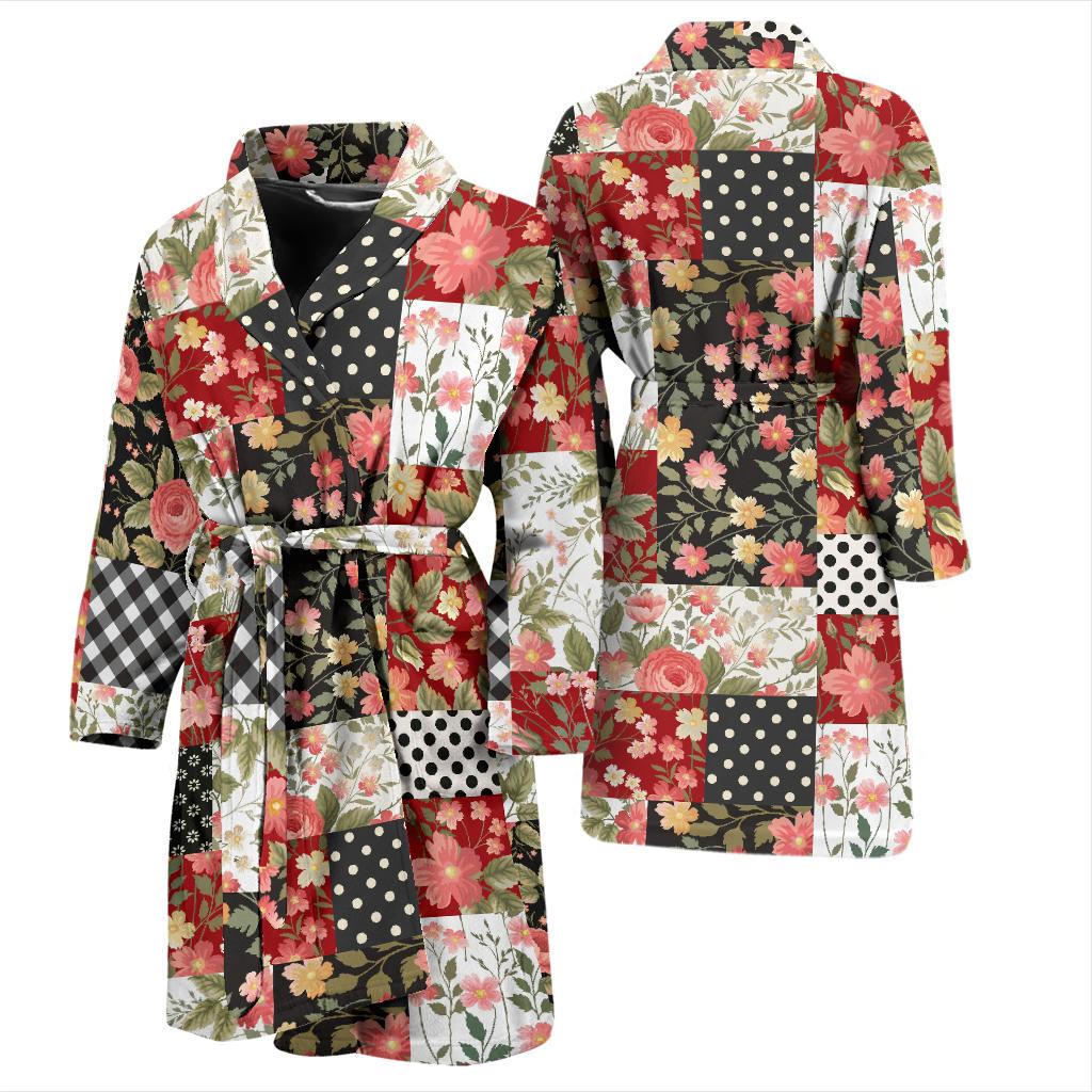 Patchwork Flower Pattern Print Design 03 Men Bathrobe-JORJUNE.COM