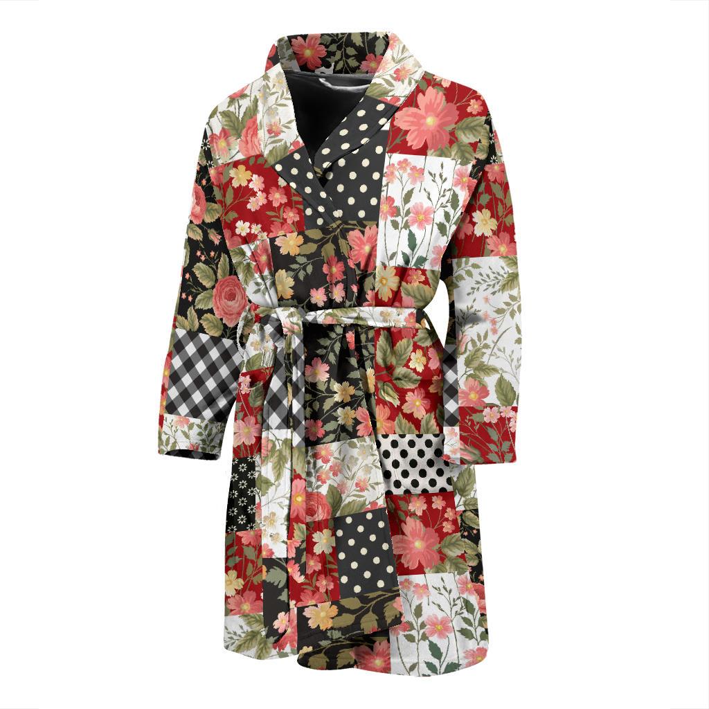 Patchwork Flower Pattern Print Design 03 Men Bathrobe-JORJUNE.COM