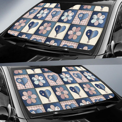 Patchwork Heart Flower Pattern Print Design 01 Car Sun Shades-JORJUNE.COM