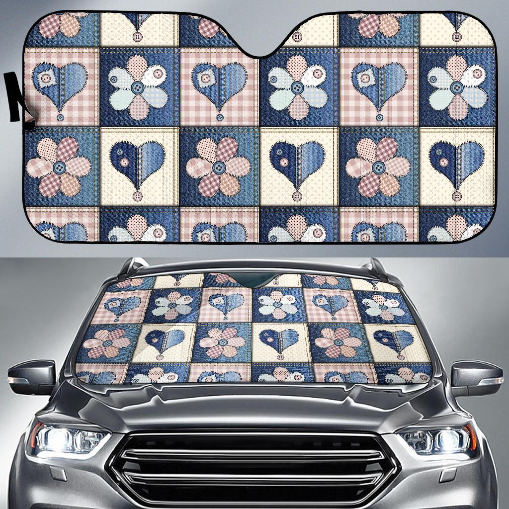 Patchwork Heart Flower Pattern Print Design 01 Car Sun Shades-JORJUNE.COM