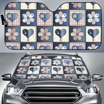 Patchwork Heart Flower Pattern Print Design 01 Car Sun Shades-JORJUNE.COM