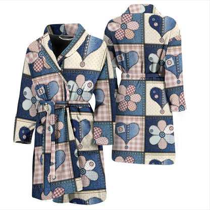 Patchwork Heart Flower Pattern Print Design 01 Men Bathrobe-JORJUNE.COM