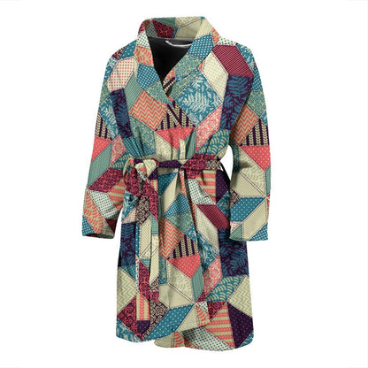 Patchwork Pattern Print Design 02 Men Bathrobe-JORJUNE.COM