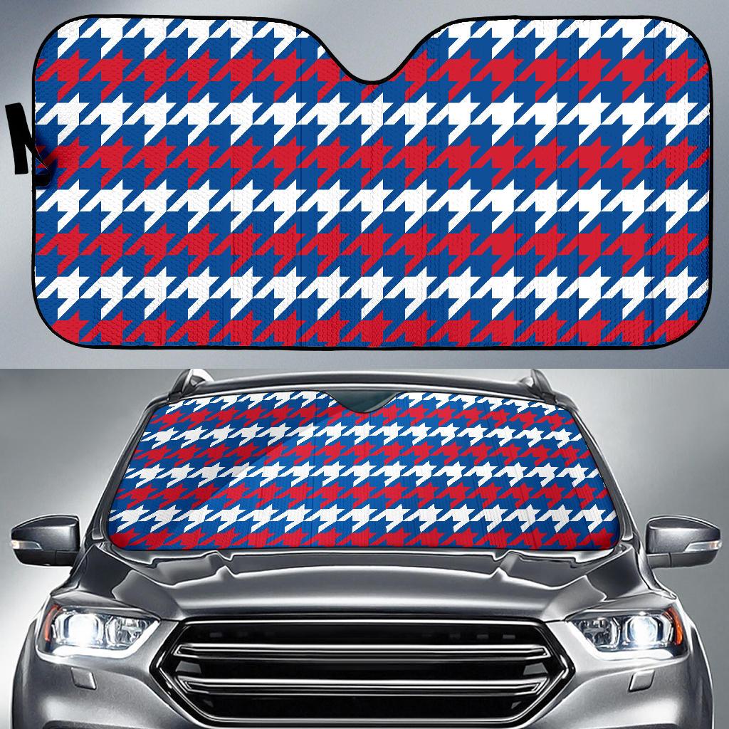 Patriotic Houndstooth Pattern Print Design A02 Car Sun Shades-JORJUNE.COM