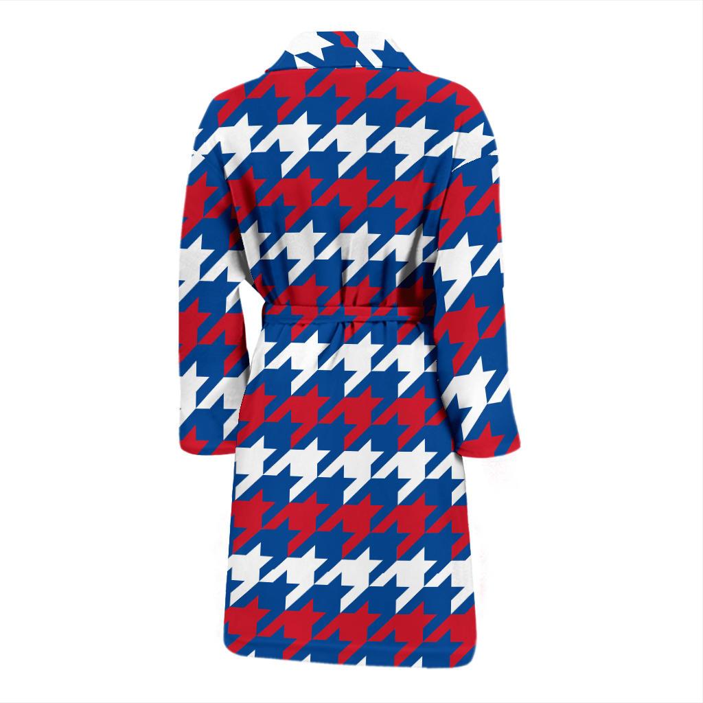 Patriotic Houndstooth Pattern Print Design A02 Men Bathrobe-JORJUNE.COM