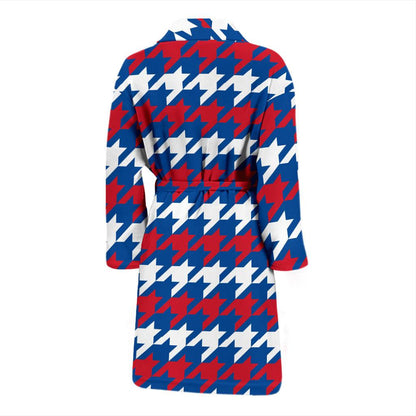 Patriotic Houndstooth Pattern Print Design A02 Men Bathrobe-JORJUNE.COM
