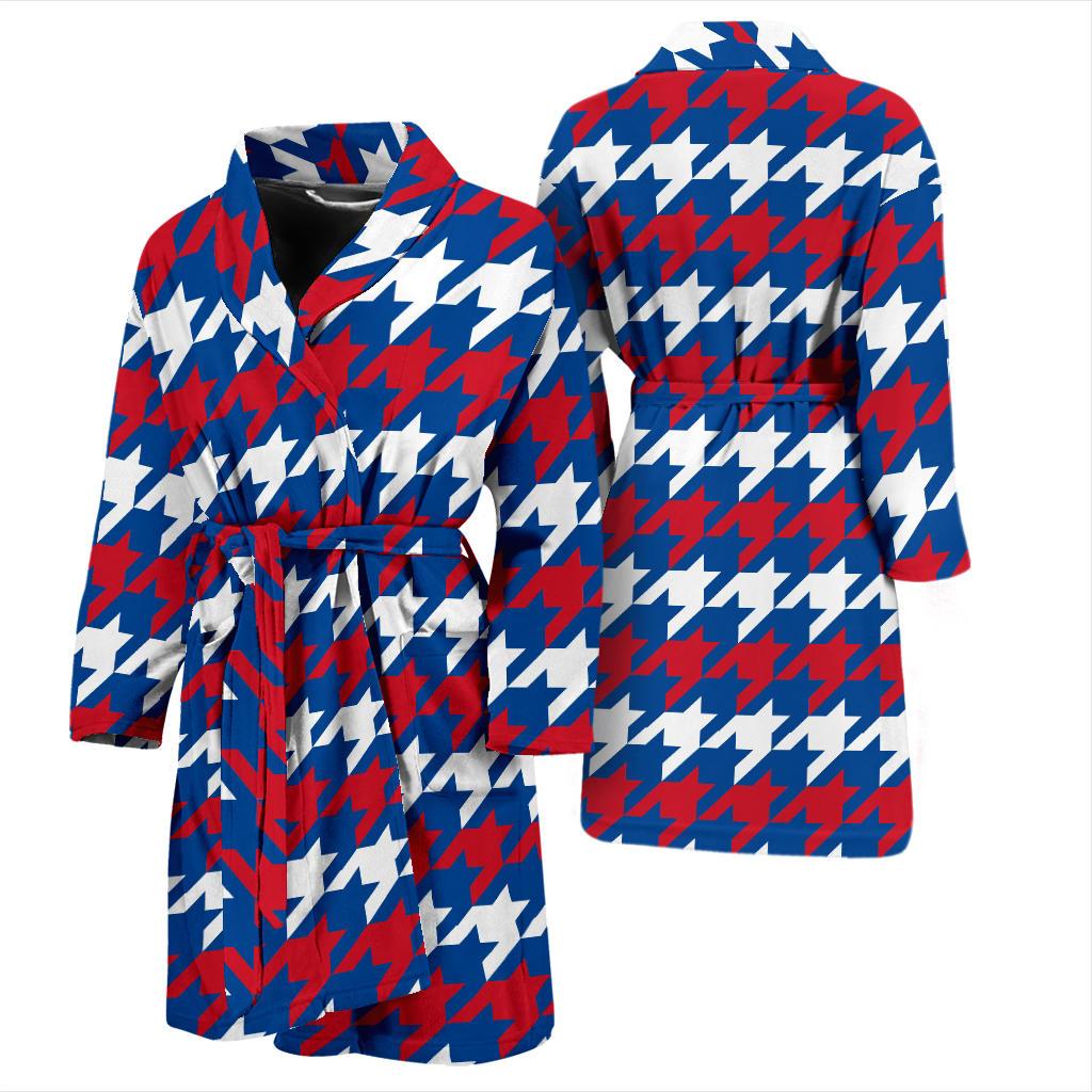 Patriotic Houndstooth Pattern Print Design A02 Men Bathrobe-JORJUNE.COM