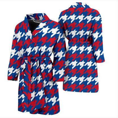Patriotic Houndstooth Pattern Print Design A02 Men Bathrobe-JORJUNE.COM