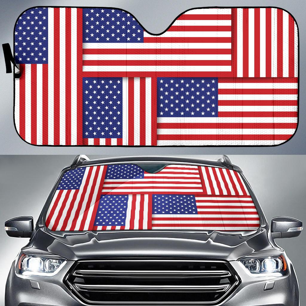 Patriotic US Flag Pattern Print Design A01 Car Sun Shades-JORJUNE.COM