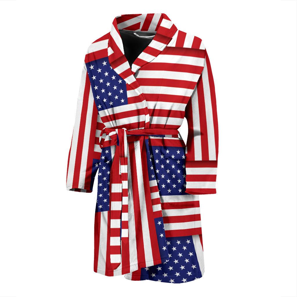 Patriotic US Flag Pattern Print Design A01 Men Bathrobe-JORJUNE.COM