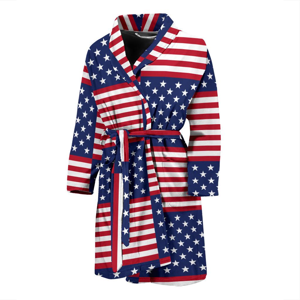Patriotic US Flag Pattern Print Design A03 Men Bathrobe-JORJUNE.COM