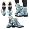 Pattern Tropical Palm Leaves Faux Fur Leather Boots