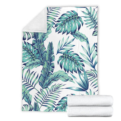 Pattern Tropical Palm Leaves Fleece Blanket