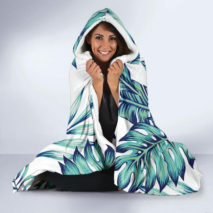 Pattern Tropical Palm Leaves Hooded Blanket-JORJUNE.COM