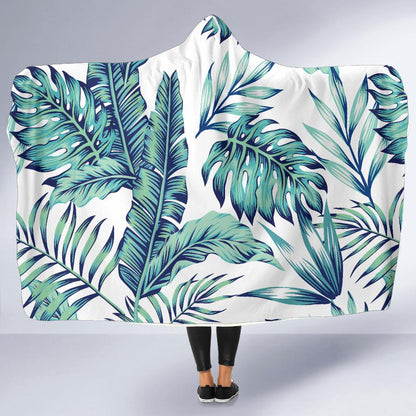 Pattern Tropical Palm Leaves Hooded Blanket-JORJUNE.COM