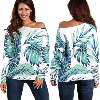 Pattern Tropical Palm Leaves Off Shoulder Sweatshirt