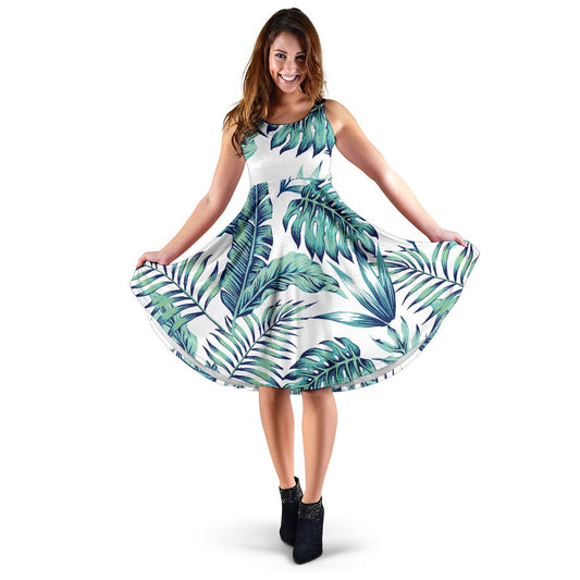 Pattern Tropical Palm Leaves Sleeveless Mini Dress