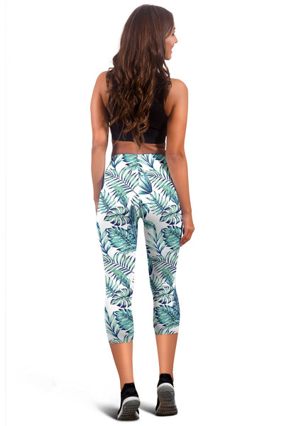 Pattern Tropical Palm Leaves Women Capris