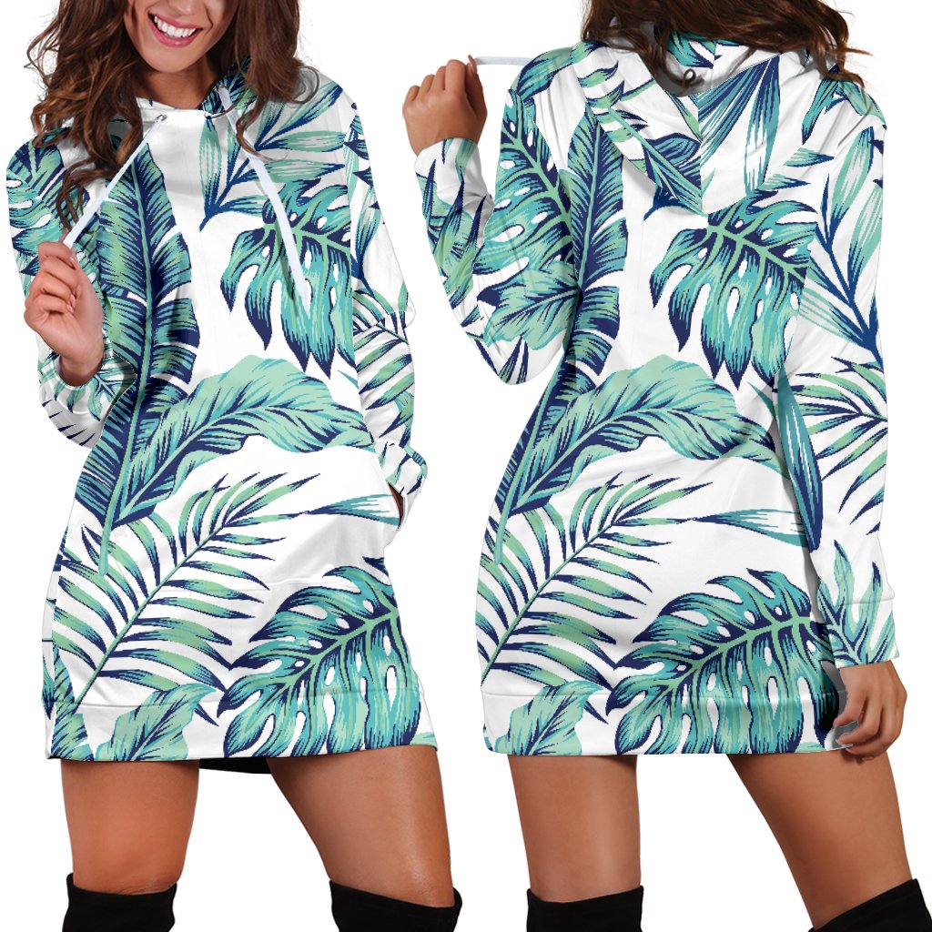 Pattern Tropical Palm Leaves Women Hoodie Dress