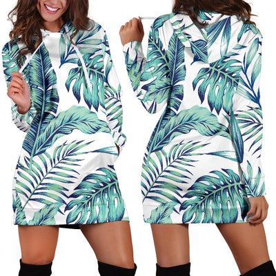 Pattern Tropical Palm Leaves Women Hoodie Dress