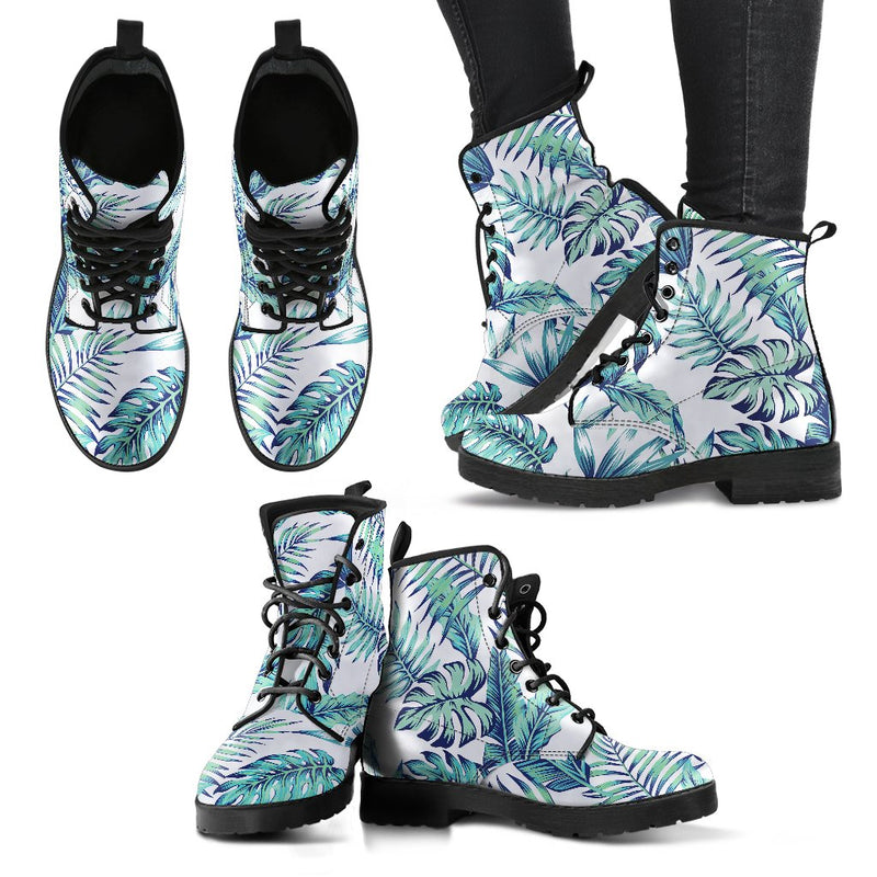 Pattern Tropical Palm Leaves Women Leather Boots