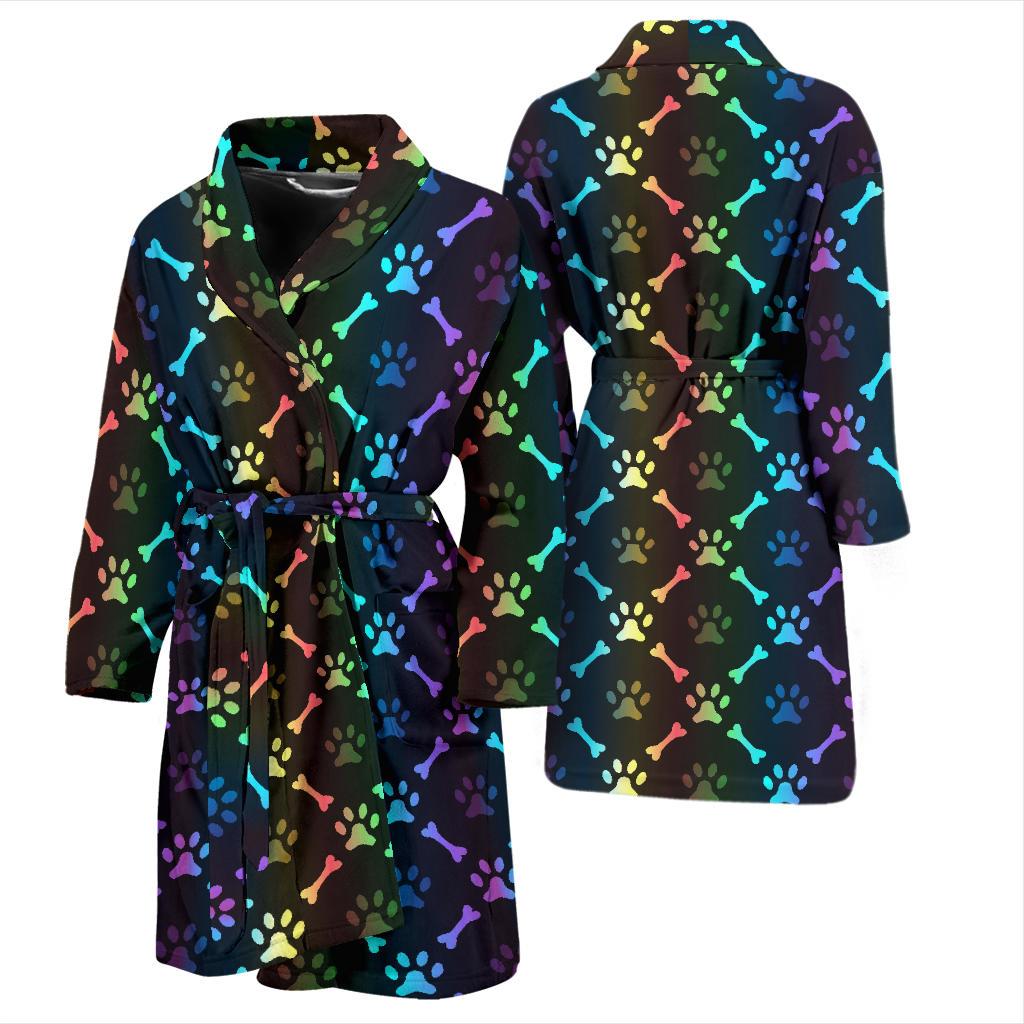 Paw Rainbow Pattern Print Design A01 Men Bathrobe-JORJUNE.COM