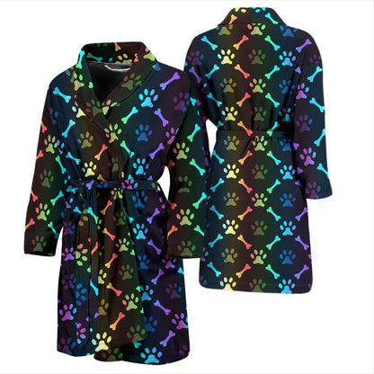 Paw Rainbow Pattern Print Design A01 Men Bathrobe-JORJUNE.COM