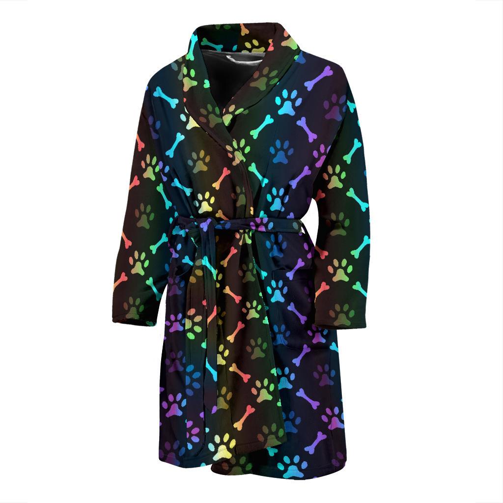 Paw Rainbow Pattern Print Design A01 Men Bathrobe-JORJUNE.COM