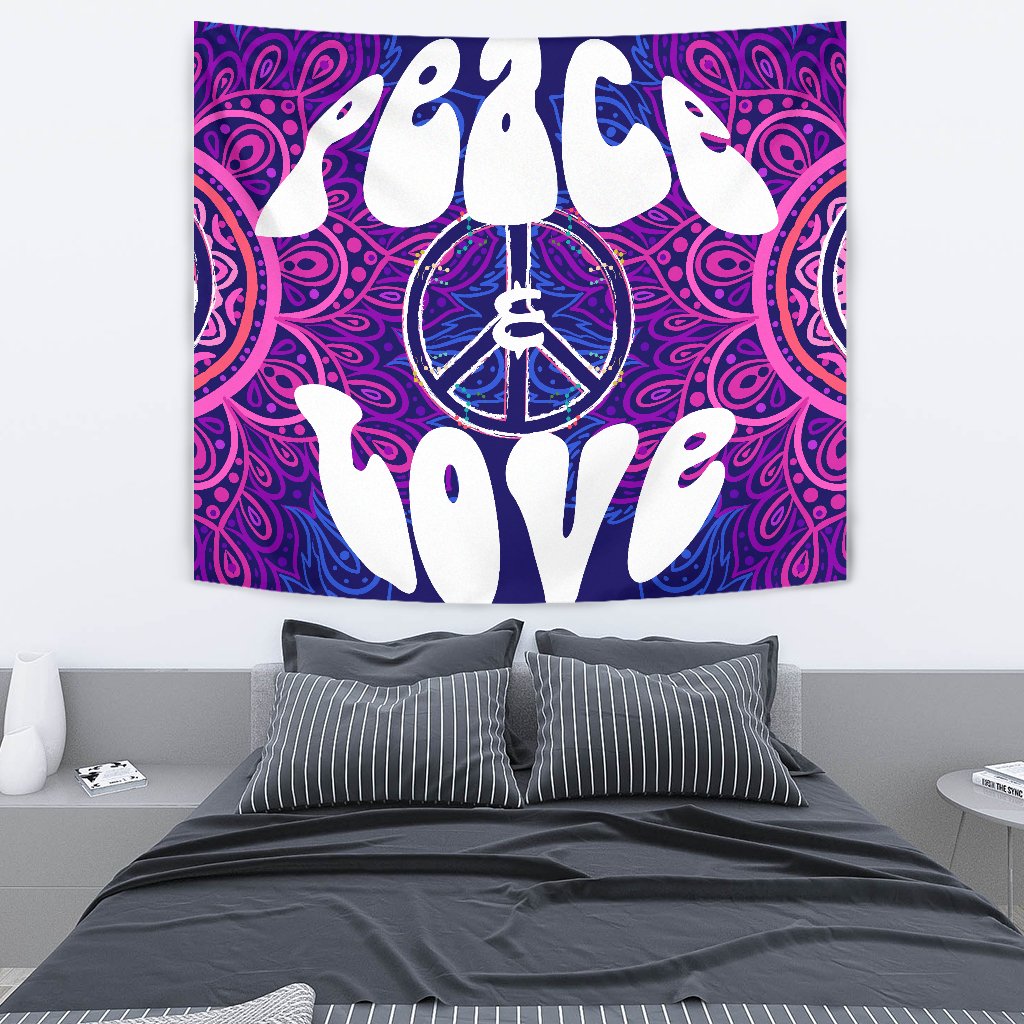 Peace Blue Mandla Wall Tapestry