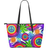 Peace Hippie Tie Dry Large Leather Tote Bag