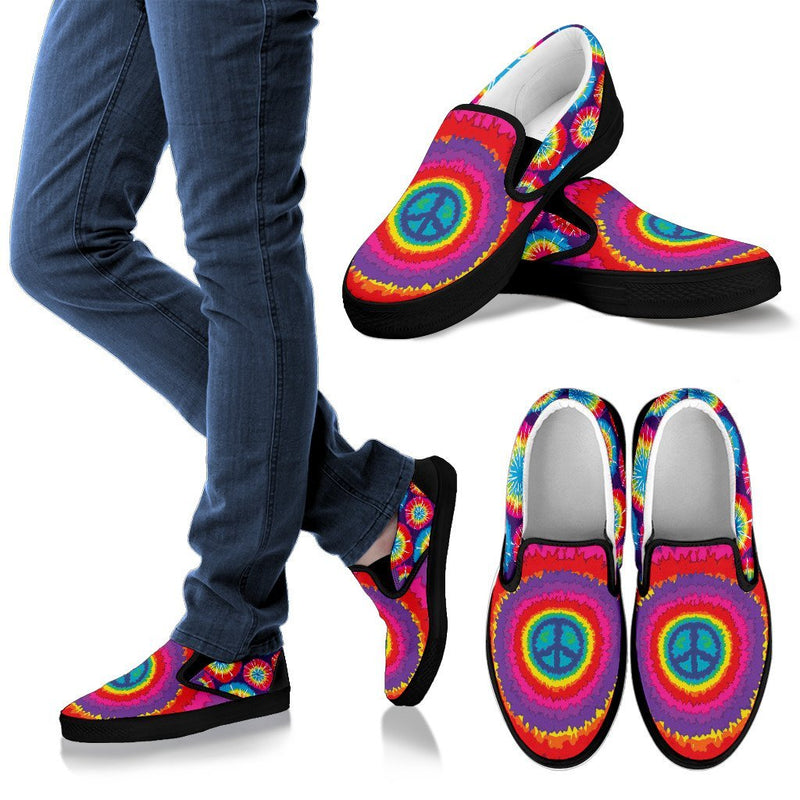 Peace Hippie Tie Dry Men Canvas Slip On Shoes