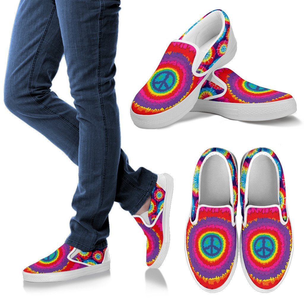 Peace Hippie Tie Dry Men Canvas Slip On Shoes