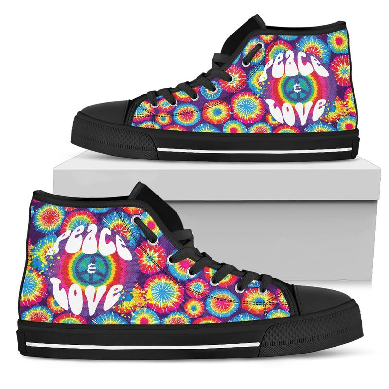 Peace Hippie Tie Dry Women High Top Canvas Shoes