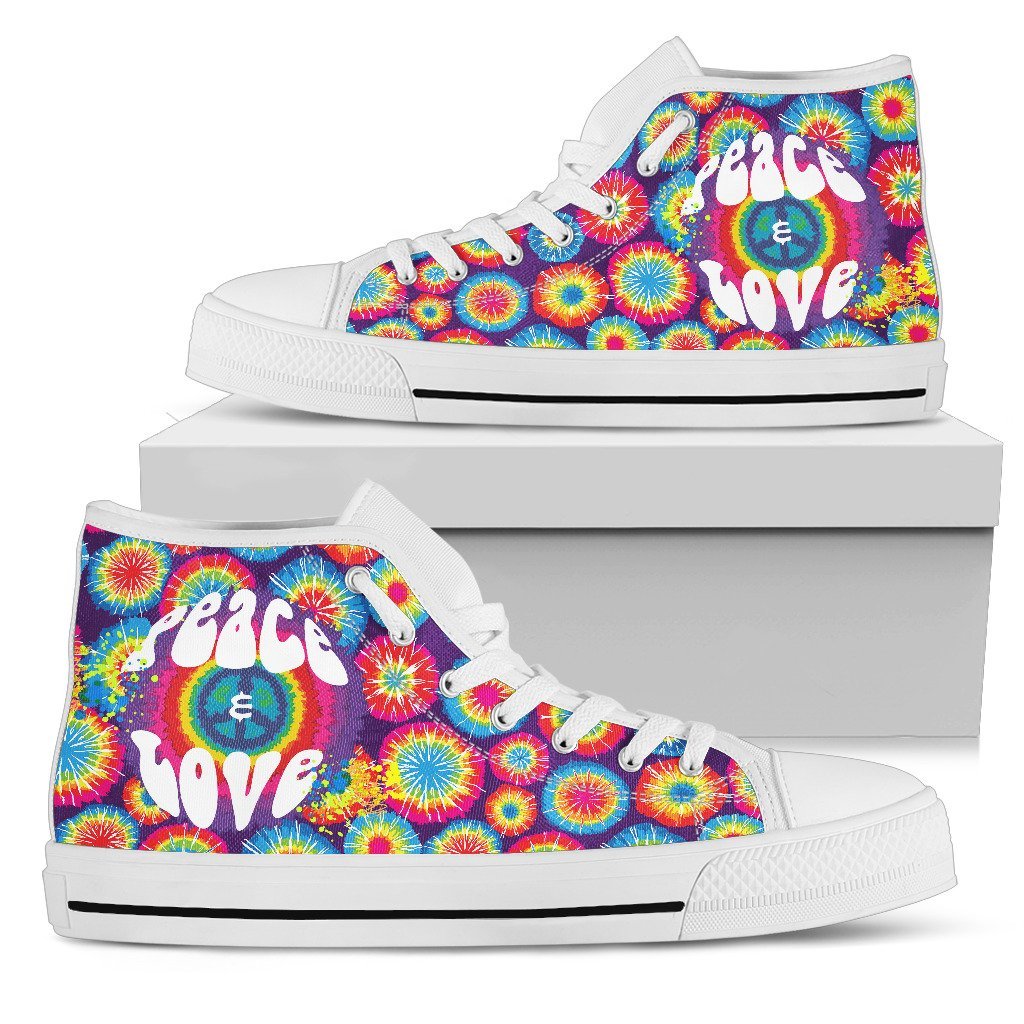 Peace Hippie Tie Dry Women High Top Canvas Shoes