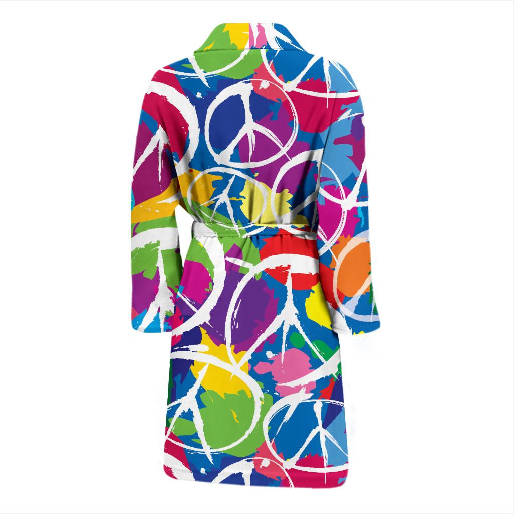 Peace Sign Colorful Pattern Print Design A02 Men Bathrobe-JORJUNE.COM