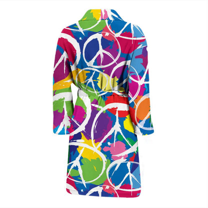 Peace Sign Colorful Pattern Print Design A02 Men Bathrobe-JORJUNE.COM