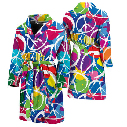 Peace Sign Colorful Pattern Print Design A02 Men Bathrobe-JORJUNE.COM