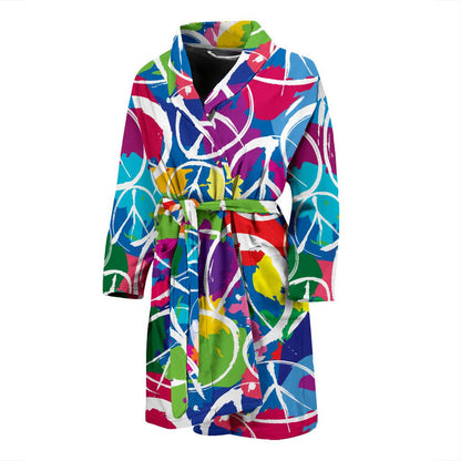 Peace Sign Colorful Pattern Print Design A02 Men Bathrobe-JORJUNE.COM