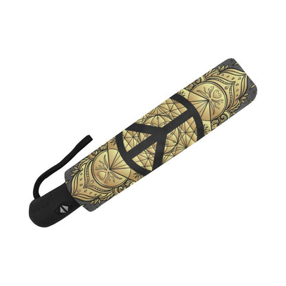 Peace sign Gold Mandala Automatic Foldable Umbrella