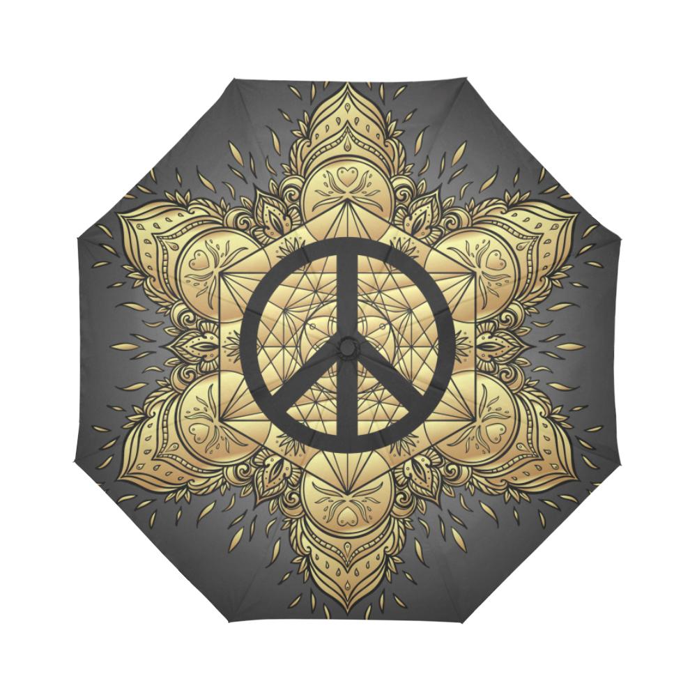 Peace sign Gold Mandala Automatic Foldable Umbrella