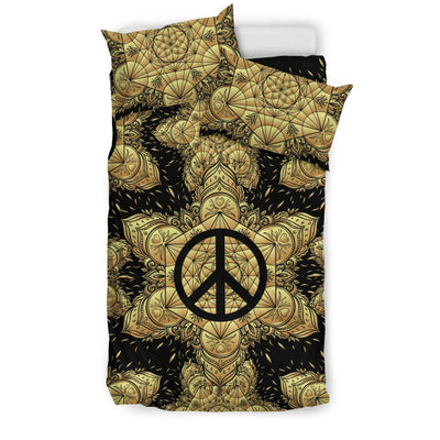 Peace sign Gold Mandala Duvet Cover Bedding Set