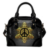 Peace sign Gold Mandala Leather Shoulder Handbag