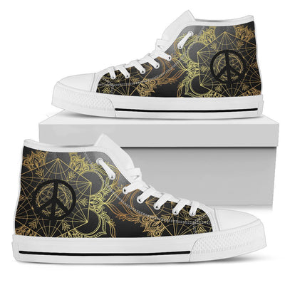 Peace sign Gold Mandala Men High Top Canvas Shoes