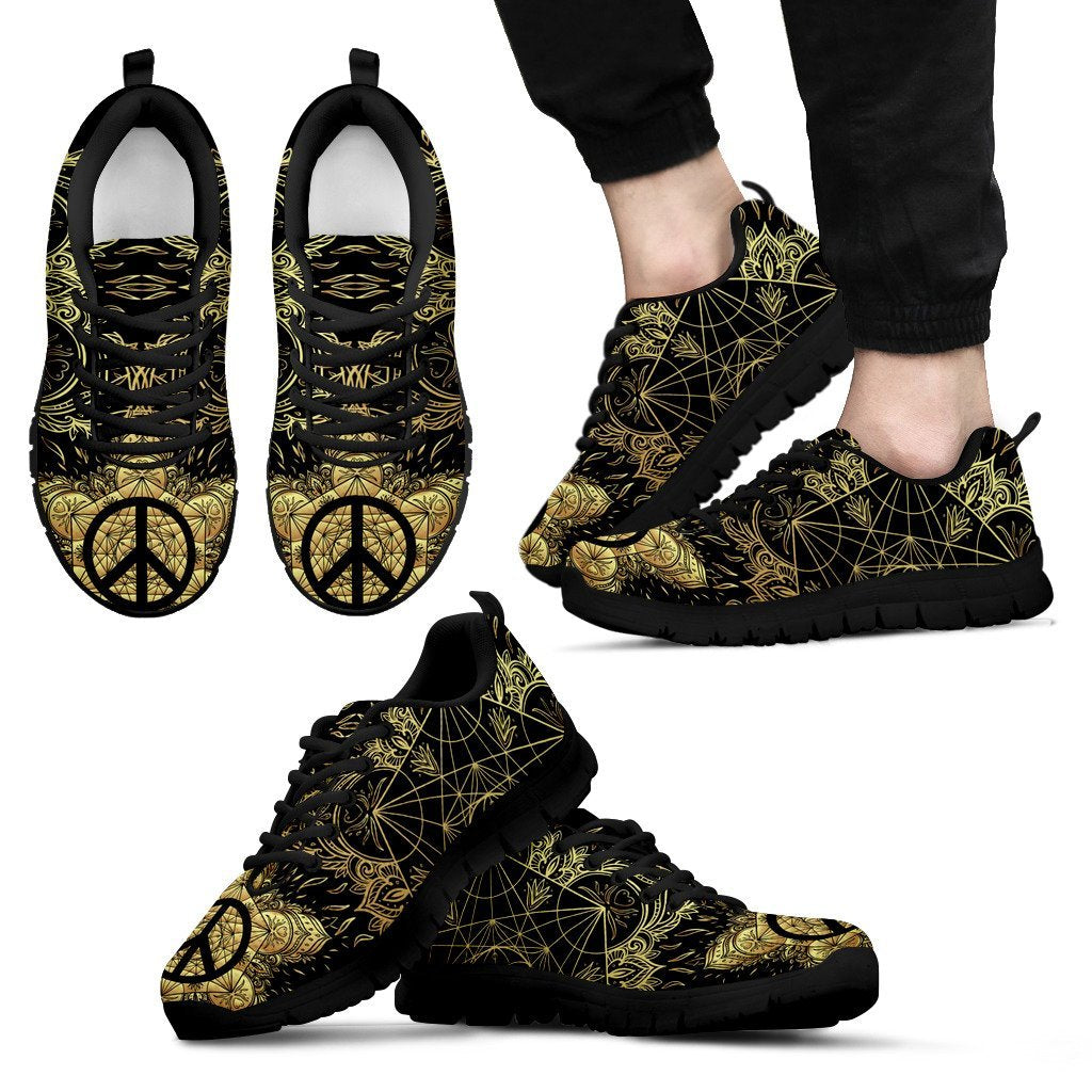 Peace sign Gold Mandala Men Sneakers