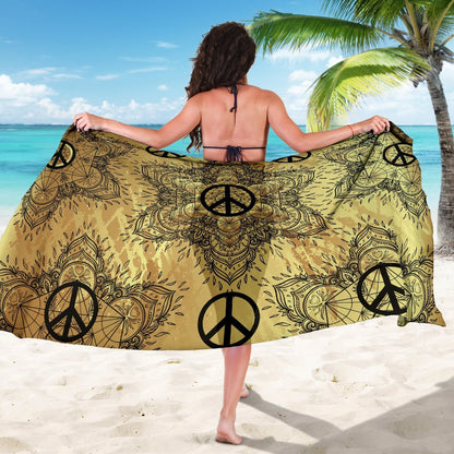 Peace sign Gold Mandala Beach Sarong Pareo Wrap