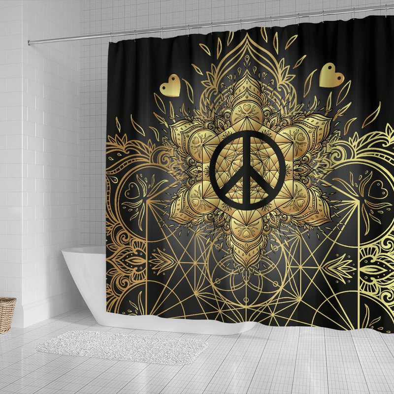 Peace sign Gold Mandala Shower Curtain