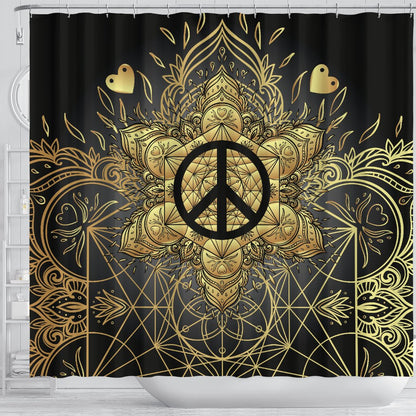 Peace sign Gold Mandala Shower Curtain